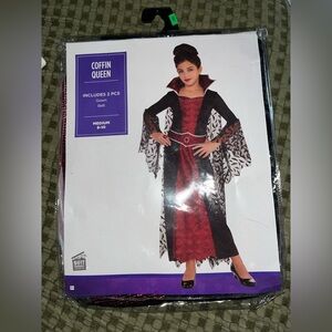 Girls Coffin Queen Vampire Halloween Costume Red/ Black Dress Medium 8-10 NEW